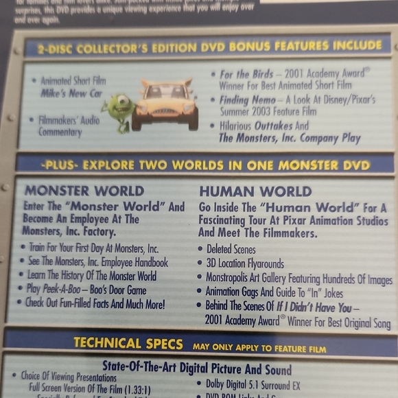 Disney Pixar Monsters, Inc. DVD - Blue and Green - Picture 4 of 8